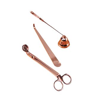 Copper candle care kit with wick trimmer, snuffer and wick dipper