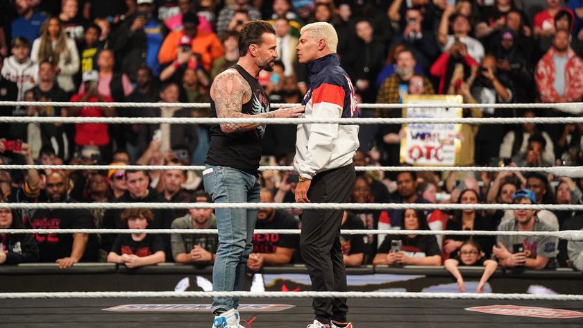 ATLANTA, GEORGIA - JANUARY 27: CM Punk and Cody Rhodes speak during WWE Monday Night RAW at State Farm Arena on January 27, 2025 in Atlanta, Georgia