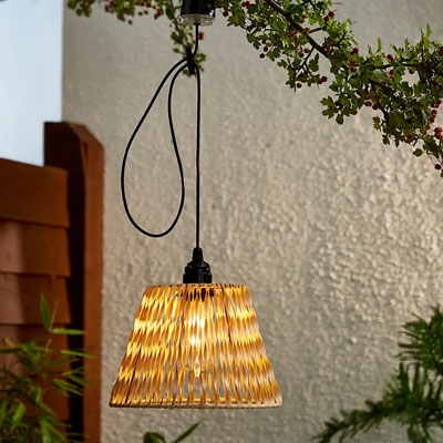 rattan battery powered exterior pendant light