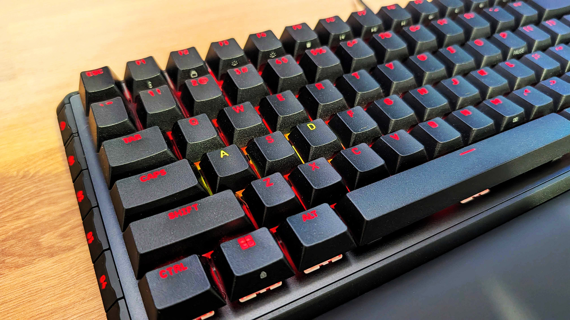 Corsair Vanguard Pro 96 keyboard on computer desk
