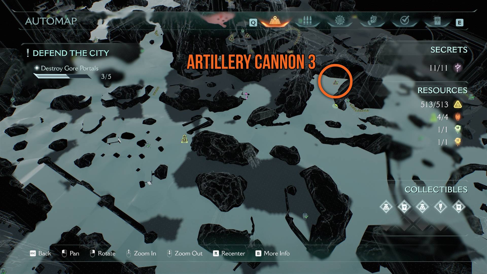 Doom The Dark Ages artillery cannon 3 in Siege - Part 1 marked on map