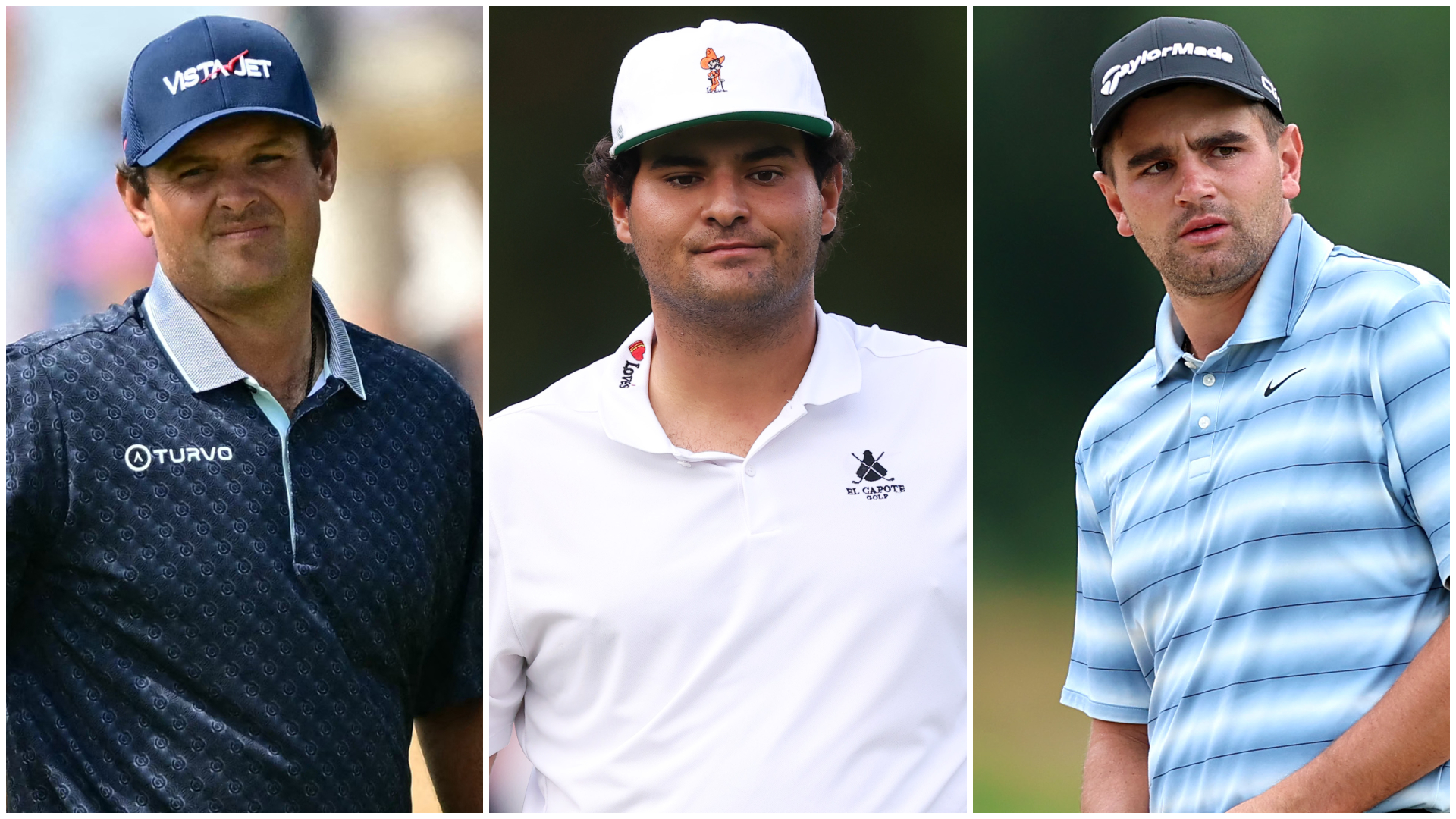 Side-by-side images of Patrick Reed, Eugenio Chacarra and Casey Jarvis        