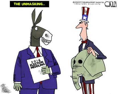 Political Cartoon U.S. democrats 2016 election unmasking