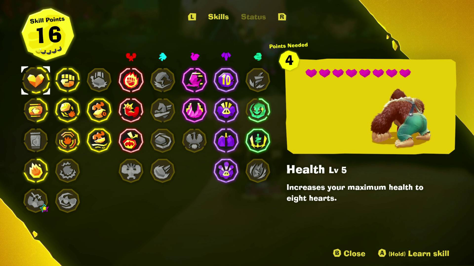 Donkey Kong Bananza skills and upgrades for DK
