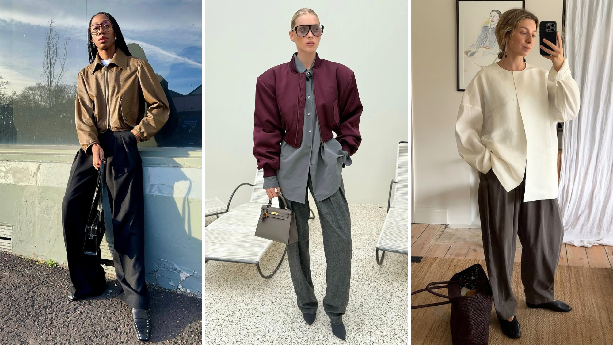 3 influencers wearing workwear outfits