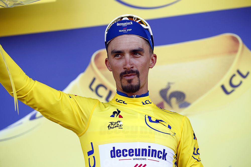 Julian Alaphilippe (Deceuninck-QuickStep) in the yellow jersey at the Tour de France