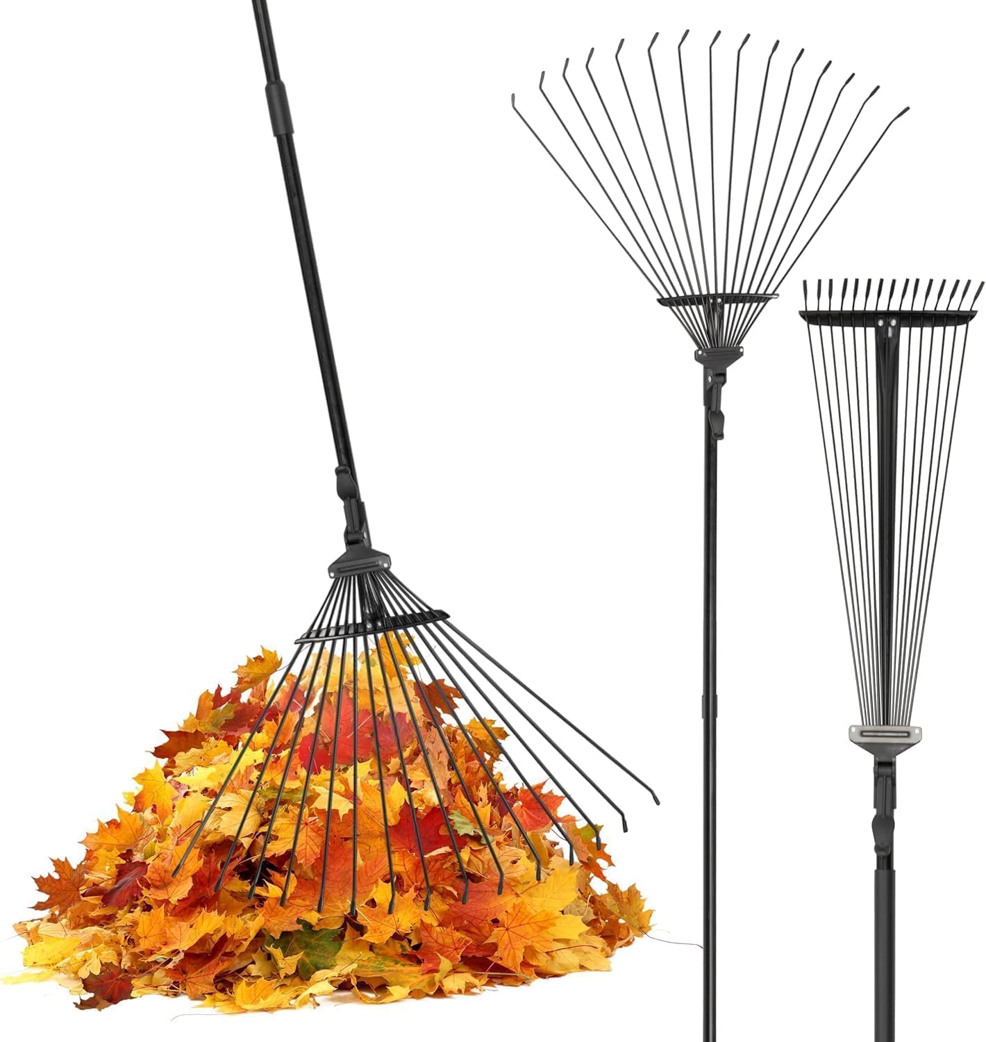 Pelle &amp;amp; Sol Garden Rake - 38-63 Inch Adjustable Lawn Rake for Gardening, Grass W/ 25 Tines for Yard Clean Up - Garden Rakes for Leaves, Lawn Leveller, Yard Clean Up Tool - Black