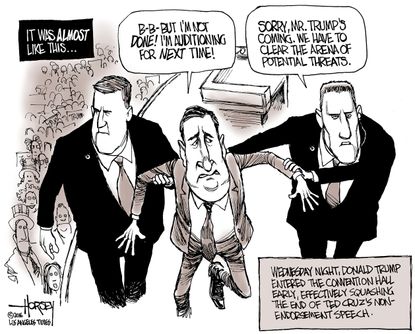 Political cartoon U.S.&nbsp;Cruz speech auditioning for next time