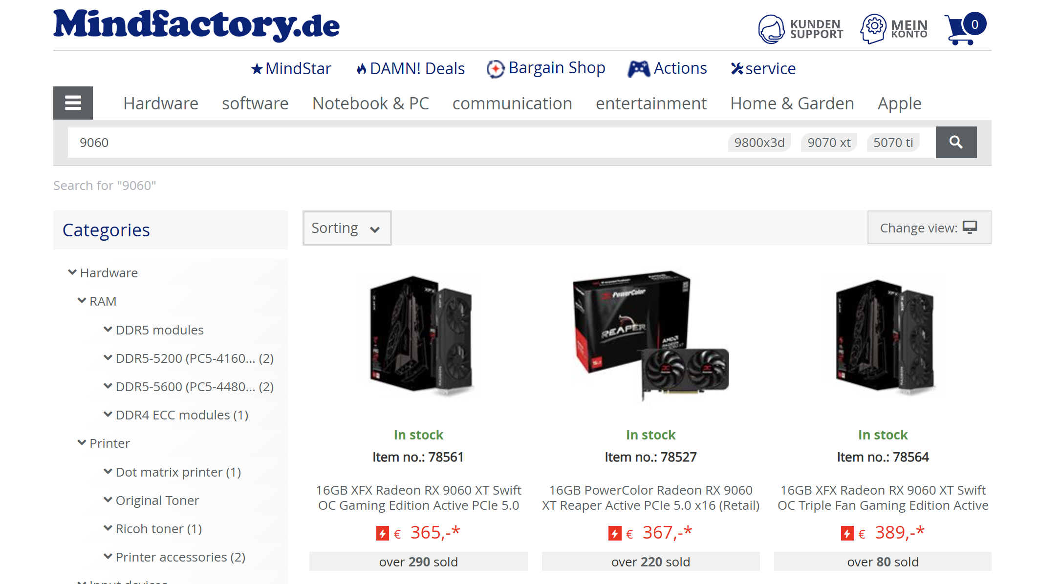 Screenshot of Mindfactory site