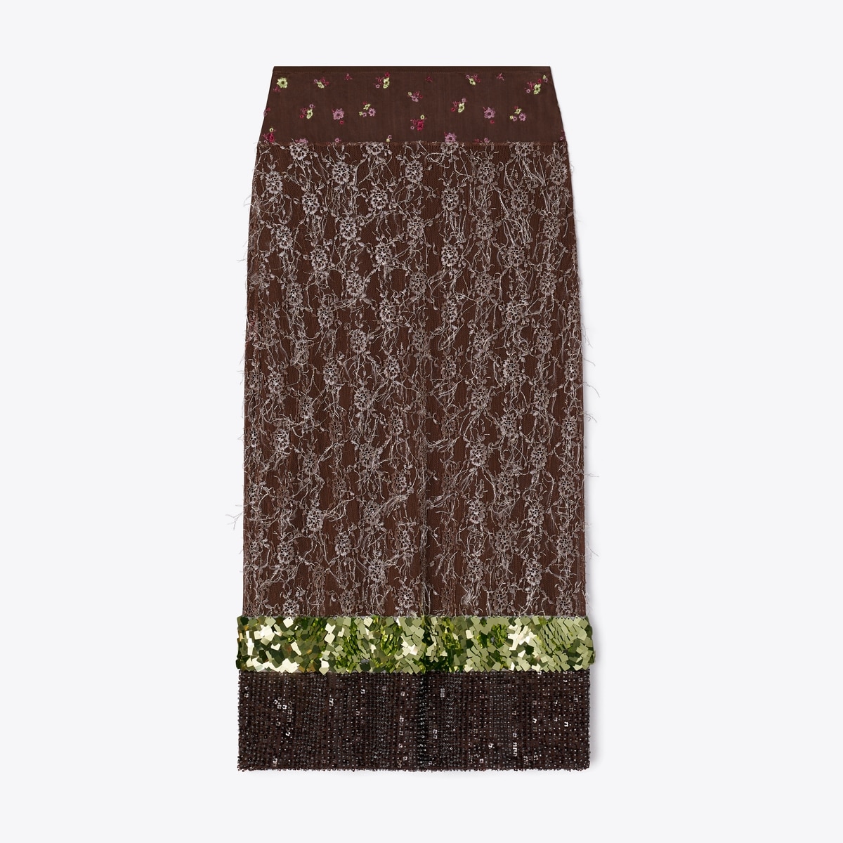 Embellished Lace Skirt in Brown, Size 8