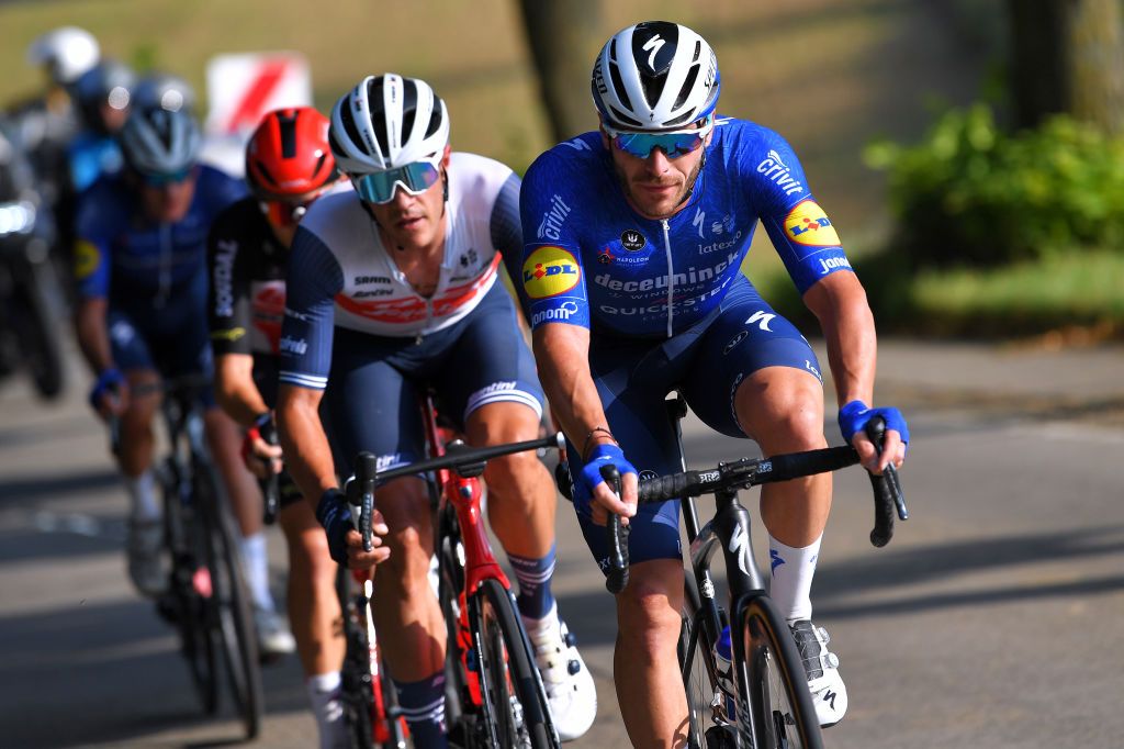 BOORTMEERBEEK BELGIUM SEPTEMBER 18 Florian Senechal of France and Team Deceuninck QuickStep competes in the Breakaway during the 11th Primus Classic 2021 a 1977km race from Brakel to Boortmeerbeek Wespelaar Haacht primusclassic PrimusClassic on September 18 2021 in Boortmeerbeek Belgium Photo by Luc ClaessenGetty Images