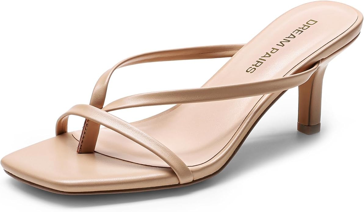 Dream Pairs Kitten Heels for Women Flip Flops Slip on Low Heels Open Square Toe Thong Heeled Strappy Sandals Slides Comfortable Dress Shoes,size 6,nude,dwumff2503