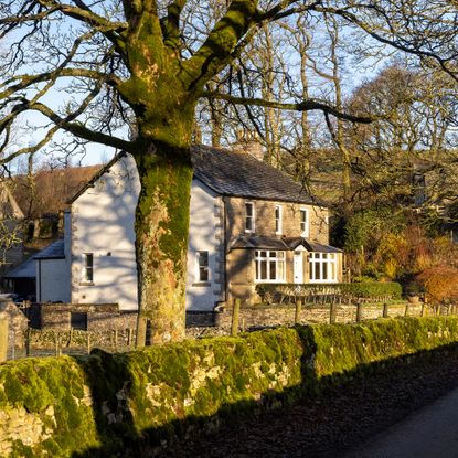 country house exterior in winter