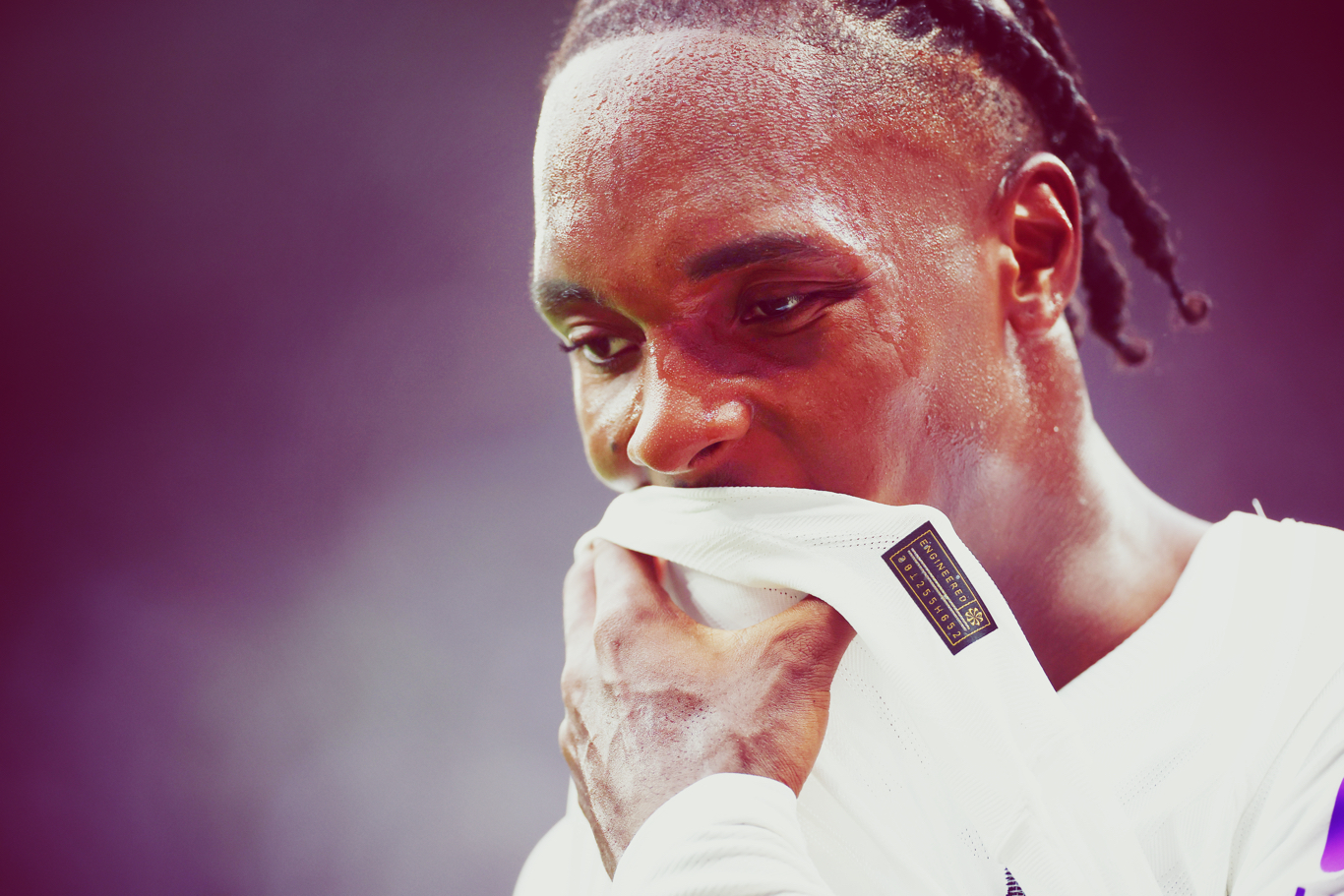 LONDON, ENGLAND - AUGUST 29: EDITORS NOTE: Tonal effects have been applied to this image : Mathys Tel of Tottenham Hotspur reacts during the Premier League 2026/27 match between Tottenham Hotspur and Newcastle United at Tottenham Hotspur Stadium on August 29, 2026 in London, England. (Photo by Clive Mason/Getty Images)