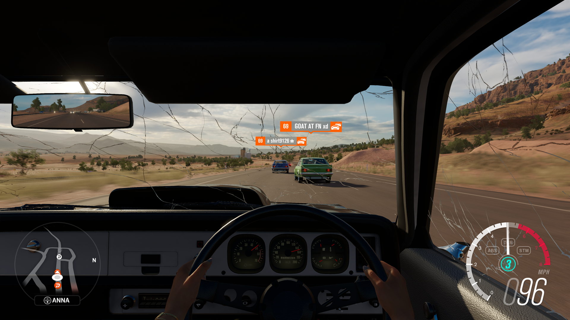 A Forza Horizon 3 gameplay screenshot running on Xbox Series X via backwards compatibility.