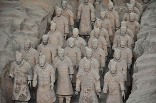 Thousands of terracotta warriors guard the tomb of the first emperor of China.