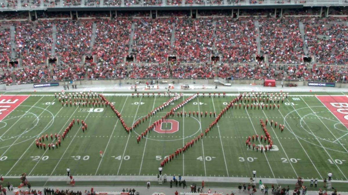 The Ohio State University Marching Band on the field of play