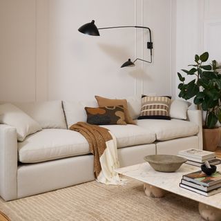 Keep Soulmate Luxe 3 Piece Modular Sofa, Soft Plain in a living room with a low marble coffee table and scatter cushions