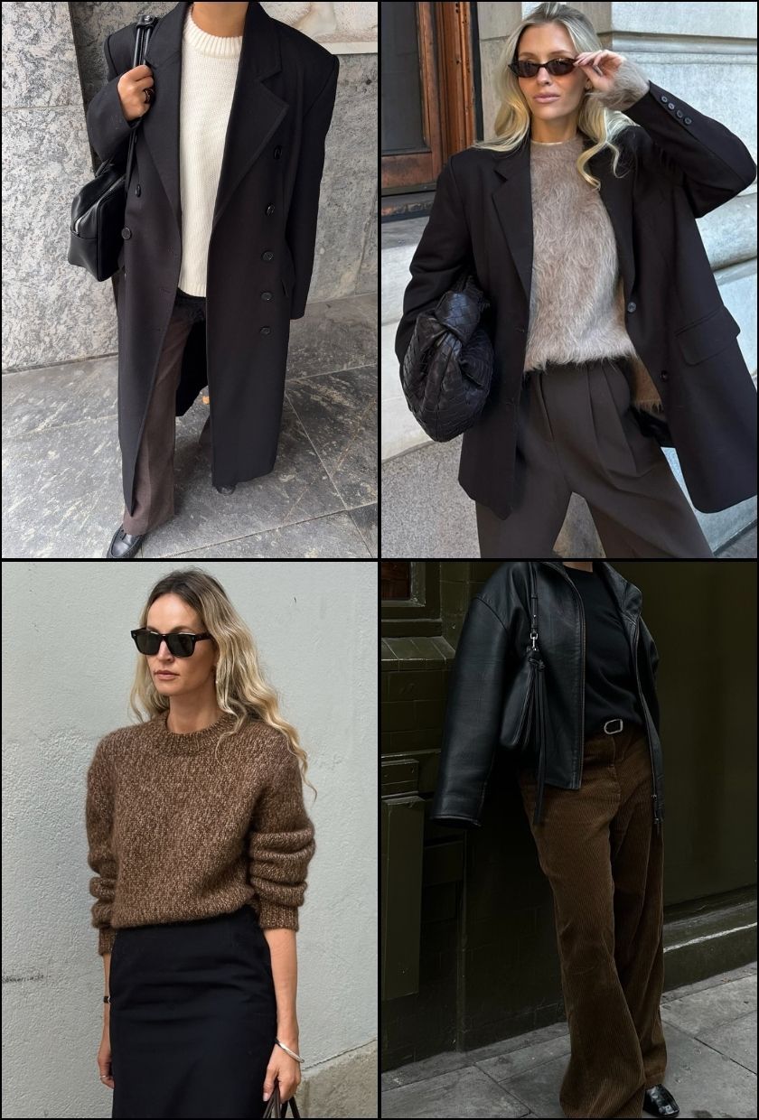 @ingridedvinsen wears a cream crew-neck jumper, @fredrikagalgano wears a beige crew-neck jumper, @anoukyve wears a brown crew-neck jumper, @alexisforeman wears a black crew-neck jumper
