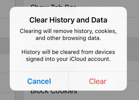 safari ios clear confirm