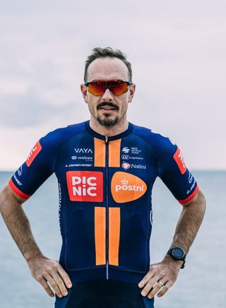 John Degenkolb in the 2025 Team Picnic Post team kit