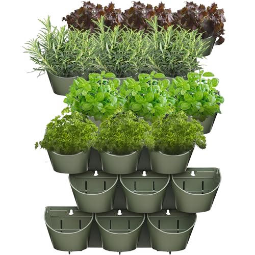 Worth Garden Upgraded 6 Sets (18 Pockets) Self Watering Stackable Vertical Planters - Wall Mounted Plastic Plant Grow Pots for Strawberries Flowers Herbs - Indoor Outdoor Green Wall Decoration (green)