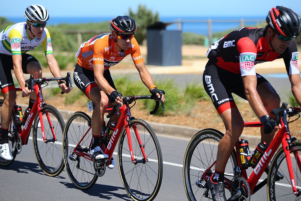 Richie Porte sits behind his BMC Racing teammates