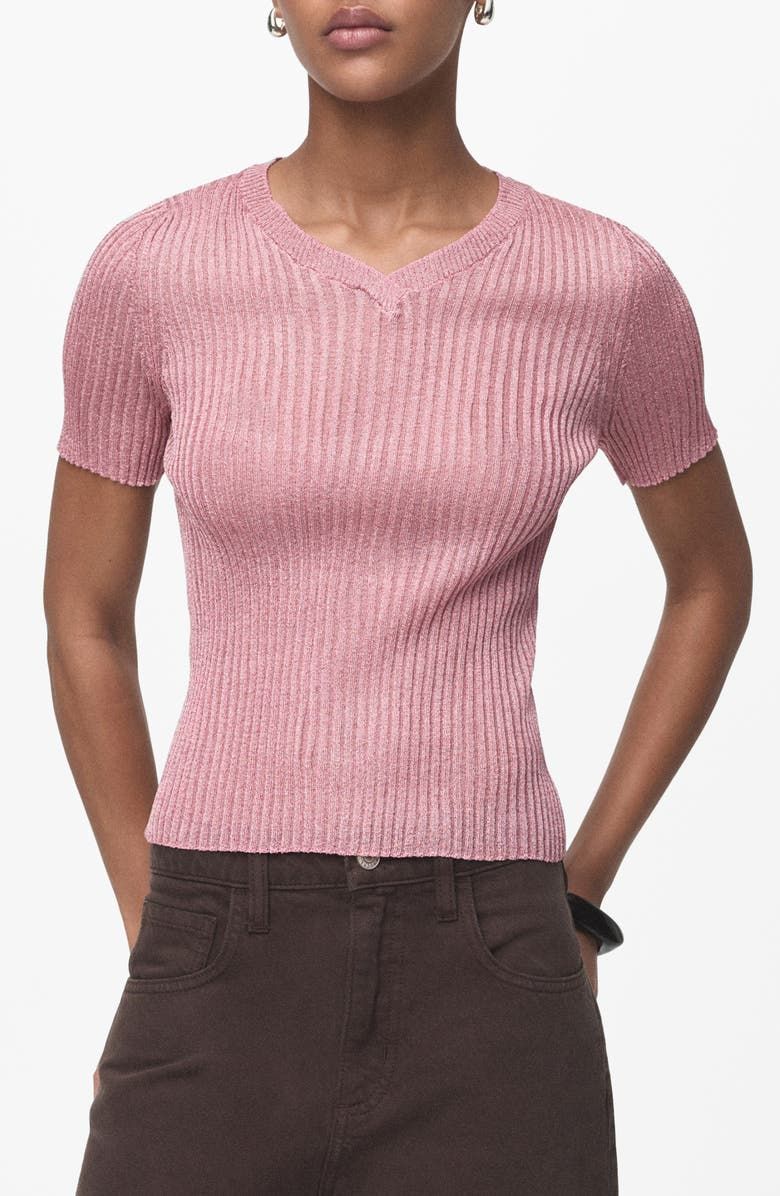 Metallic Short Sleeve Rib Sweater