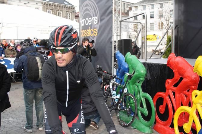 Manuel Quinziato (BMC) before the start of Omloop Het Nieuwsblad.