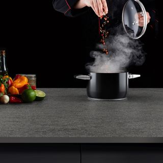 Worktop with steaming pan