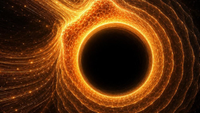 An illustration shows a an influx of energy causing a black hole growing