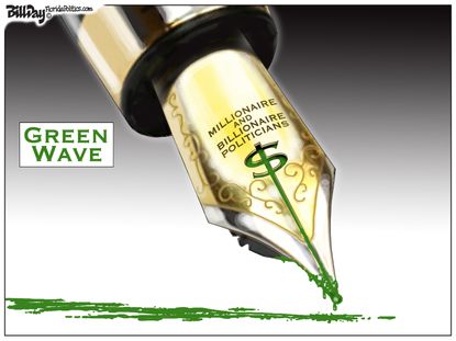 Political cartoon U.S. political spending midterms green wave