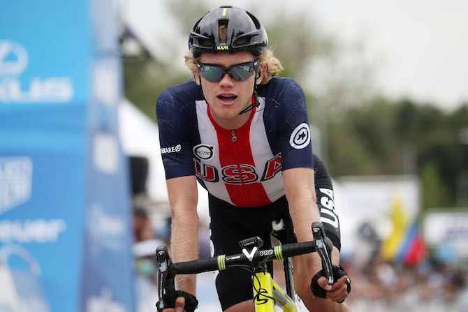 Alex Hoehn of the USA National Team crosses the line after a hard day in the breakaway on stage 3 of the 2019 Tour of California