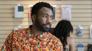 Donald Glover as Earn Marks in a bright shirt, in press art from Atlanta season 4 episode 1