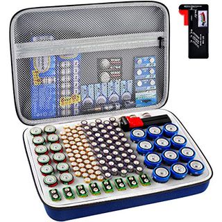 Battery Organizer Storage Holder, Batteries Storage Containers Box With Battery Tester Checker Fits for Aa Aaa 9v C D Lithium 3v Lr44 Cr2016 Cr1632 Cr2032 Cr2025 (case Not Includes Batteries)