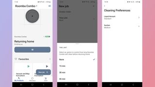 Screenshots from the iRobot Roomba Combo Essential companion app
