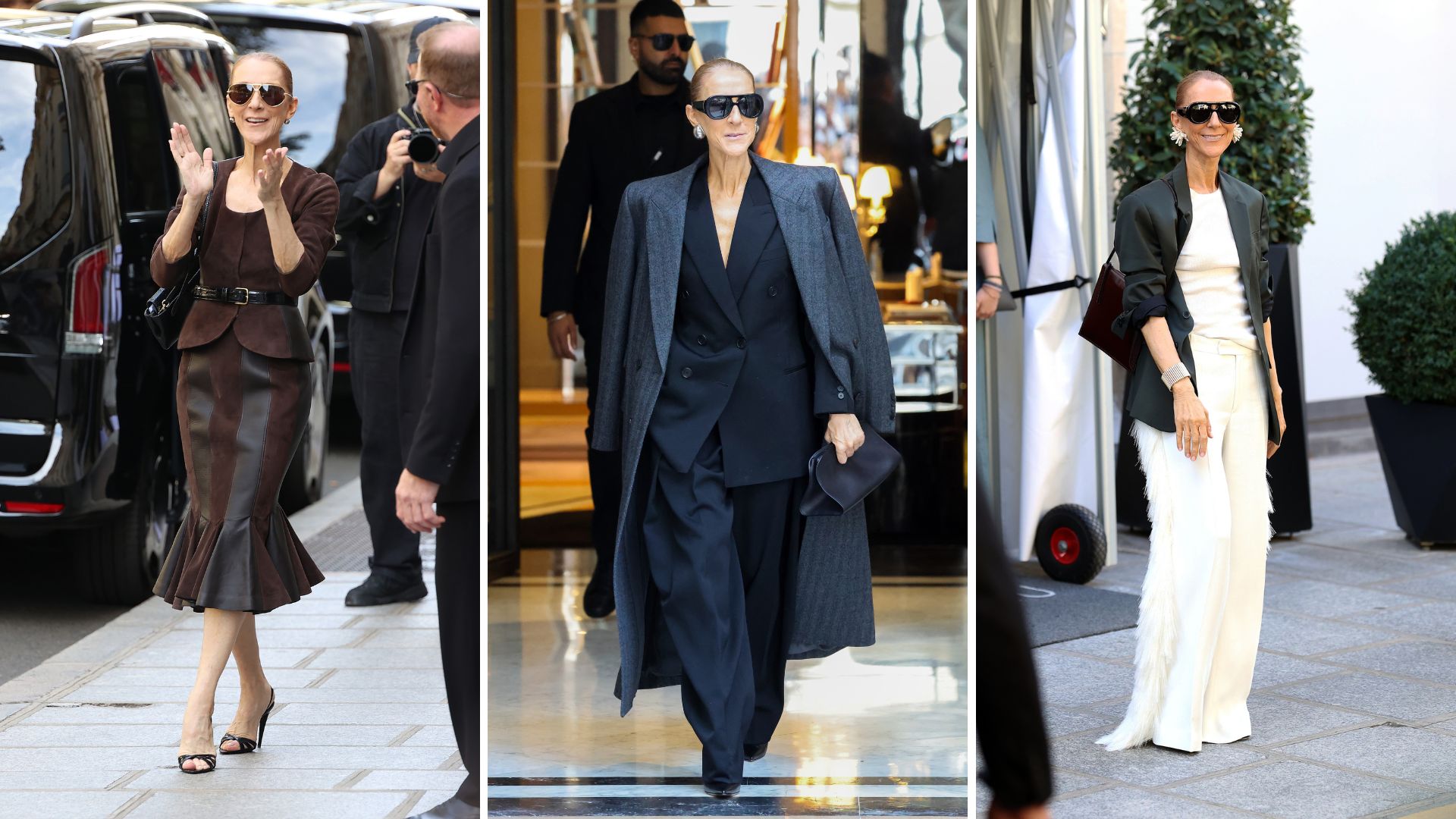 Composite of Celine Dion autumn 2026 outfits
