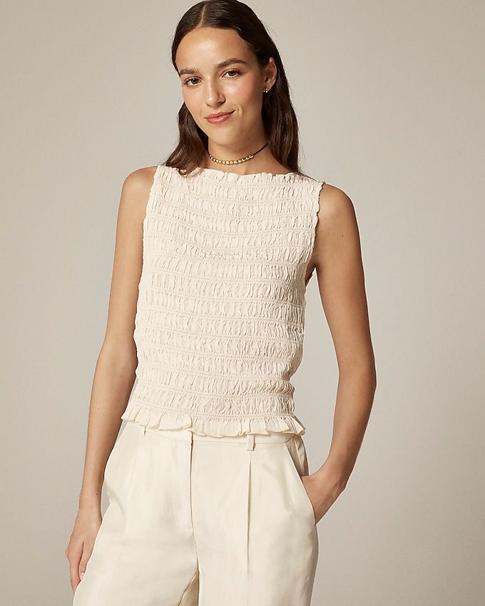 Smocked Shell Tank Top in Crepe De Chine