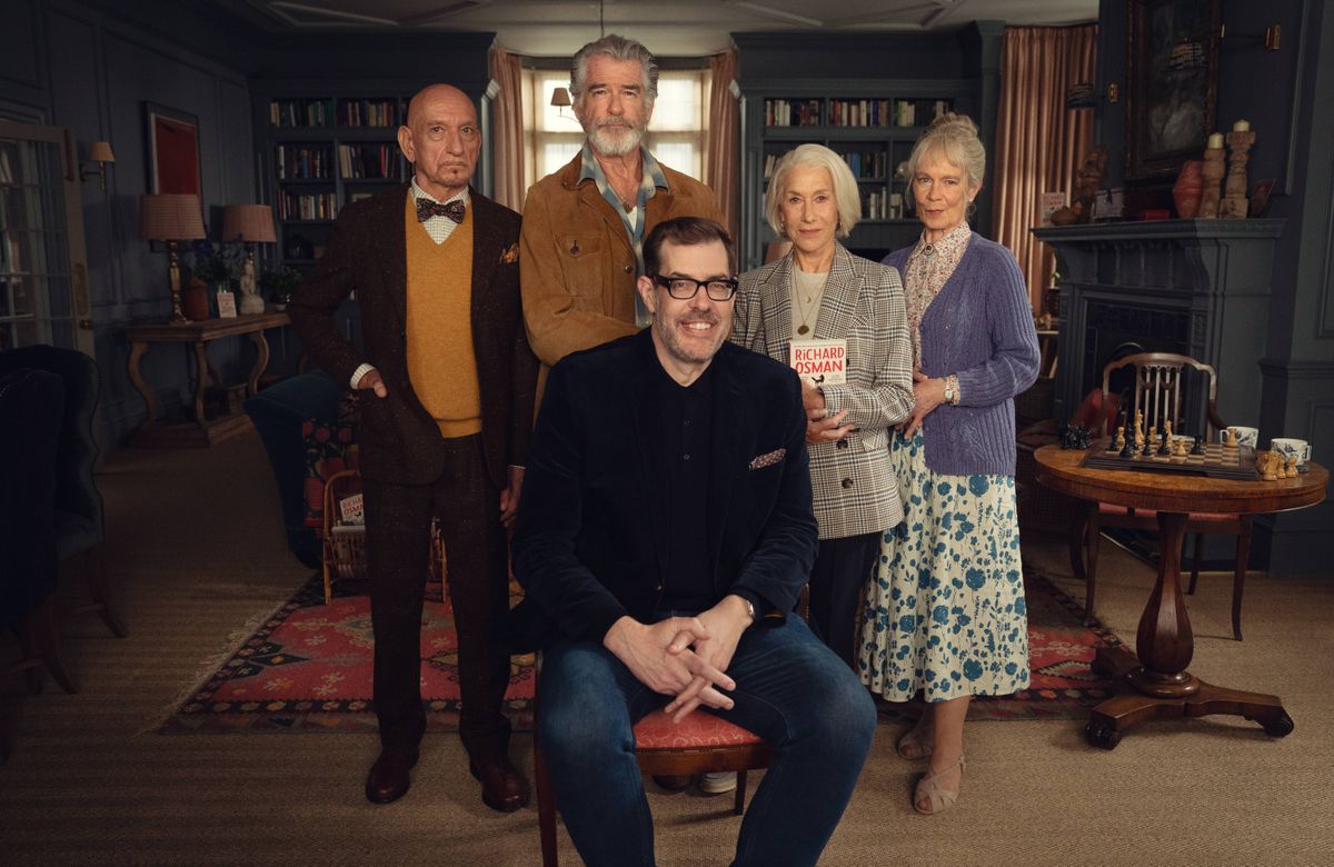 The Thursday Murder Club stars Helen Mirren, Pierce Brosnan, Sir Ben Kingsley and Celia Imrie are joined by author Richard Osman on the London set 