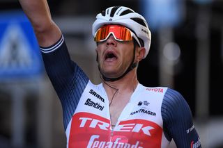 SANREMO ITALY MARCH 20 Arrival Jasper Stuyven of Belgium and Team Trek Segafredo Celebration during the 112th MilanoSanremo 2021 a 299km race from Milano to Sanremo MilanoSanremo La Classicissima UCIWT on March 20 2021 in Sanremo Italy Photo by Tim de WaeleGetty Images