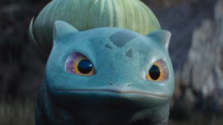 A Bulbasaur shown in the wild, up close, in Pokémon Detective Pikachu.