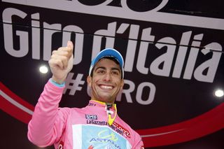 Fabio Aru in the pink jersey after stage 13.
