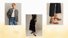 ME+EM sale - models wearing jacket, dress, shoes 