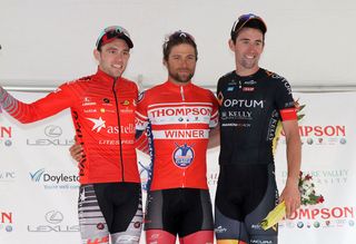 Men’s podium: 2nd place, Braden Feemary (Astellas CyclingTeam) 1st place, Eric Marcotte (Team SmartStop) 3rd place, Eric Young (Optum p/b Kelly Benefit Strategies)