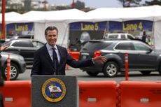 Gavin Newsom gives a press conference