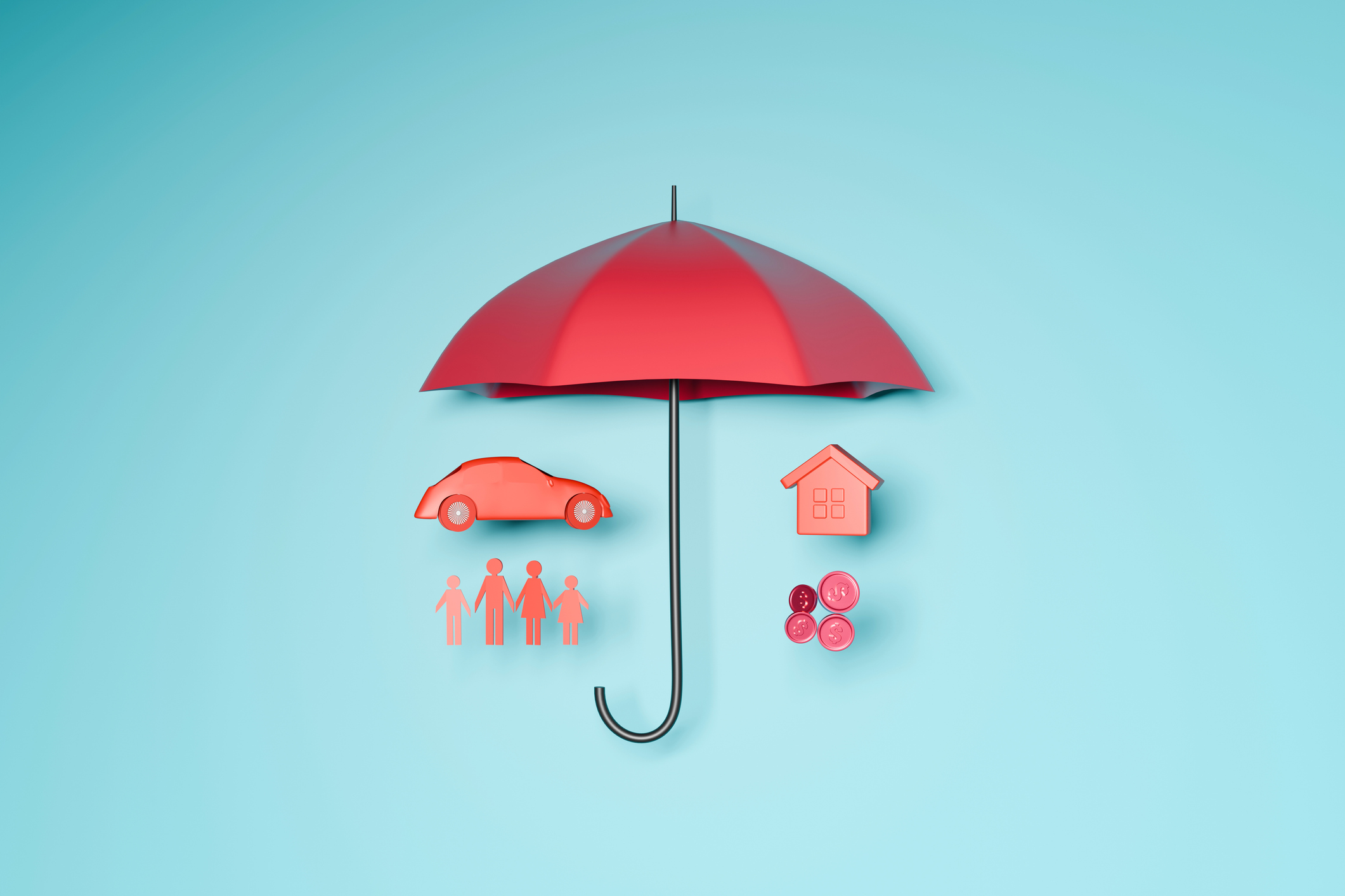 Umbrella protecting home, car, family and wealth