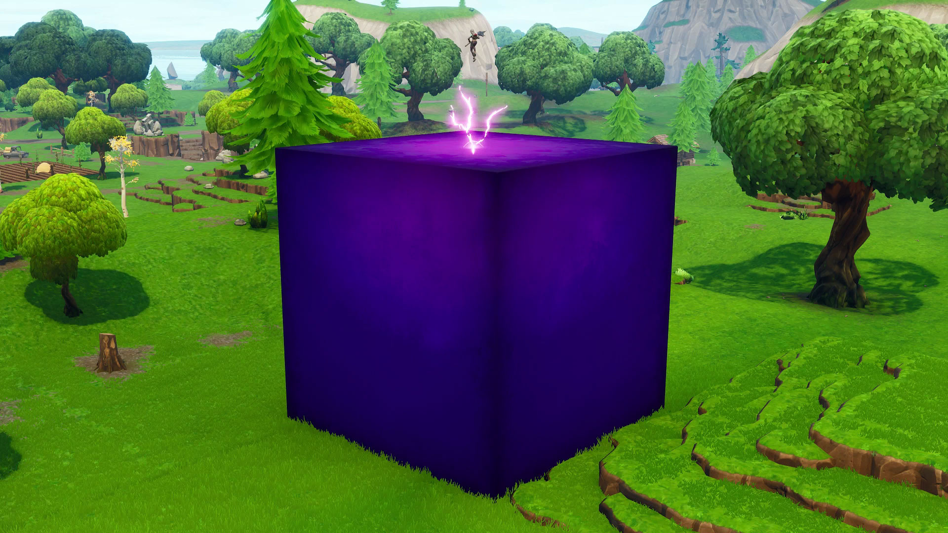 Purple Glowing Things Fortnite Fortnite S Giant Purple Cube Is Moving Around The Map And Smiting Down Anyone Who Pisses It Off Gamesradar