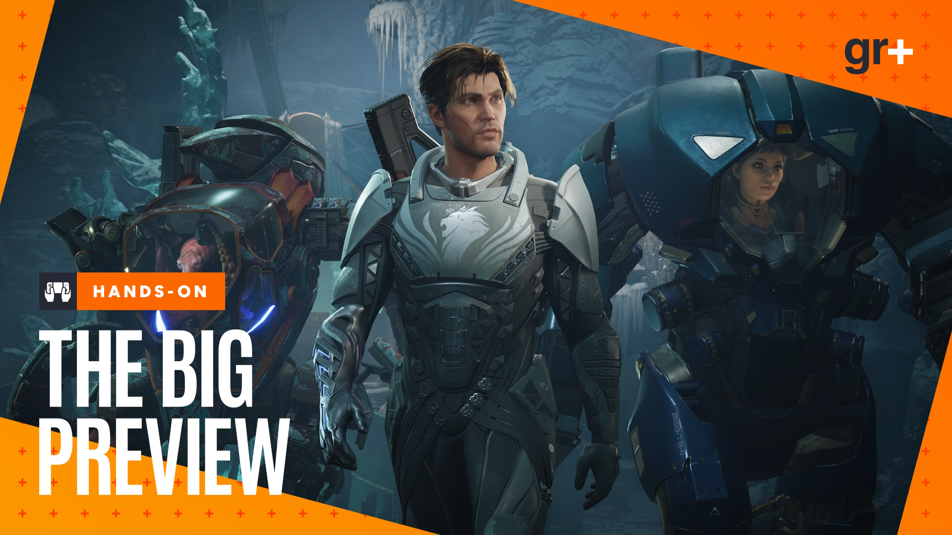 Exodus screenshot of characters with Big Preview branding template