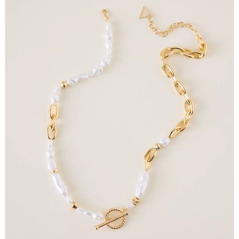 Anthropologie , Gold-Plated Pearl T-Bar Necklace
