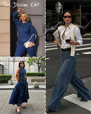 3 women wearing spring denim trends